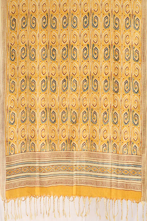 Natural Dye Block Print Cotton X Silk Stole - Image 3