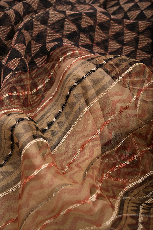 Natural Dye Block Print Silk Sari - Image 2