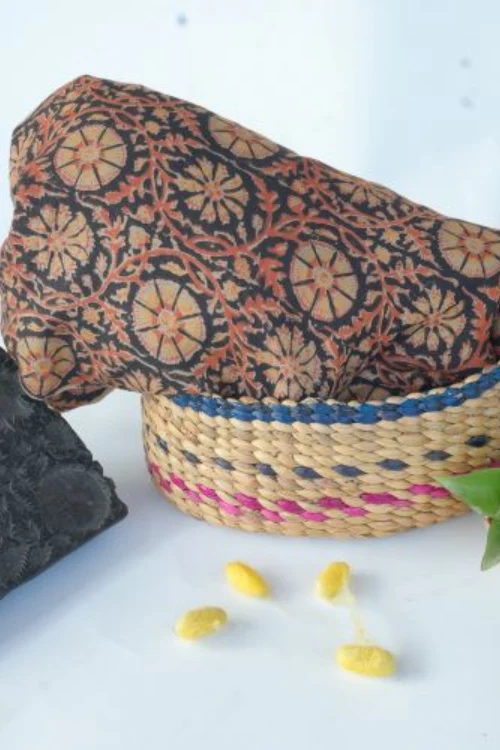 Natural Dye Block Print Tussar Fabric 0.5 Mtrs - Image 3
