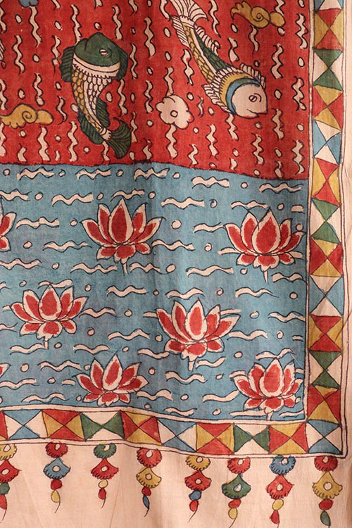 Natural Dye Hand-Painted Kalamkari Cotton X Silk Stole - Image 2