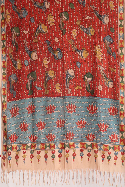 Natural Dye Hand-Painted Kalamkari Cotton X Silk Stole - Image 4