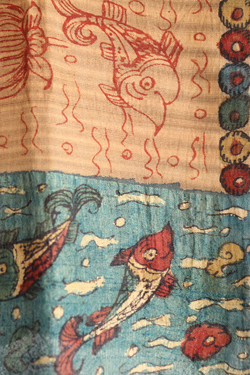 Natural Dye Hand-Painted Kalamkari Silk Stole - Image 2