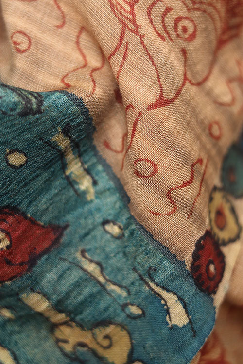 Natural Dye Hand-Painted Kalamkari Silk Stole - Image 3