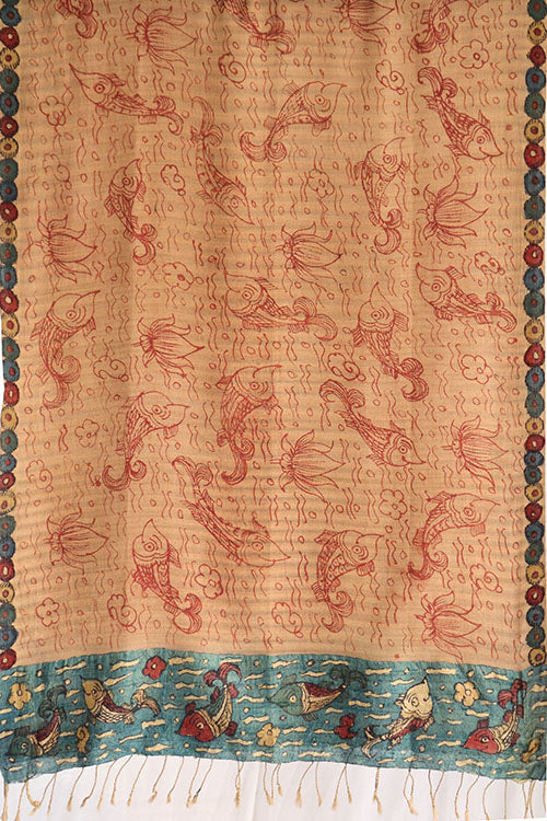 Natural Dye Hand-Painted Kalamkari Silk Stole - Image 4