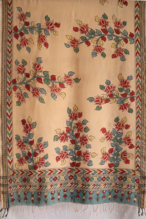 Natural Dye Hand-Painted Kalamkari Tussar Dupatta - Image 3