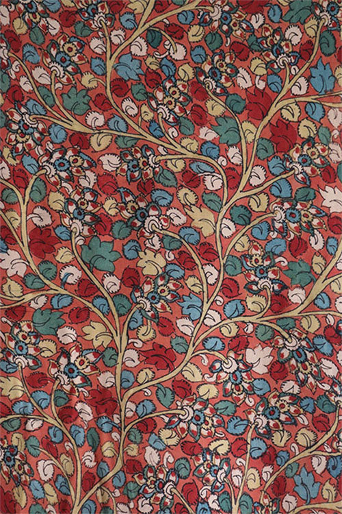 Natural Dye Hand-Painted Kalamkari Tussar Silk X Cotton Fabric 0.50 Mtr - Image 4