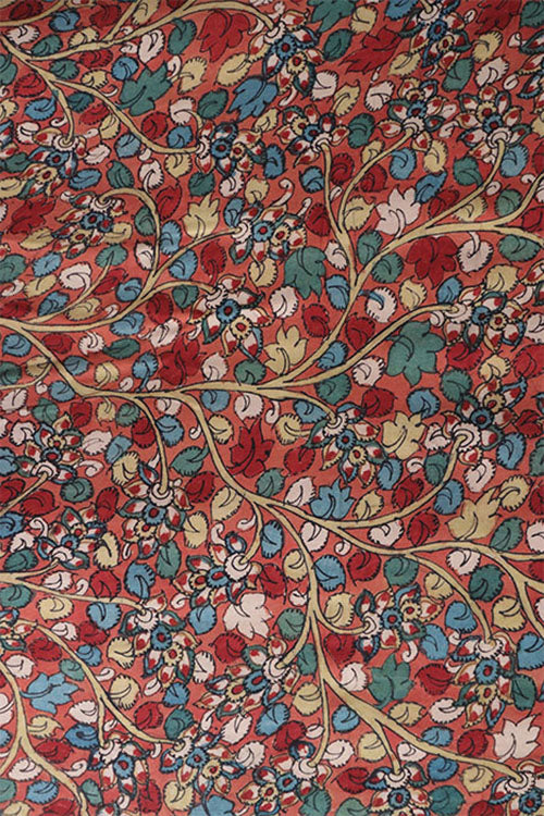 Natural Dye Hand-Painted Kalamkari Tussar Silk X Cotton Fabric 0.50 Mtr - Image 5