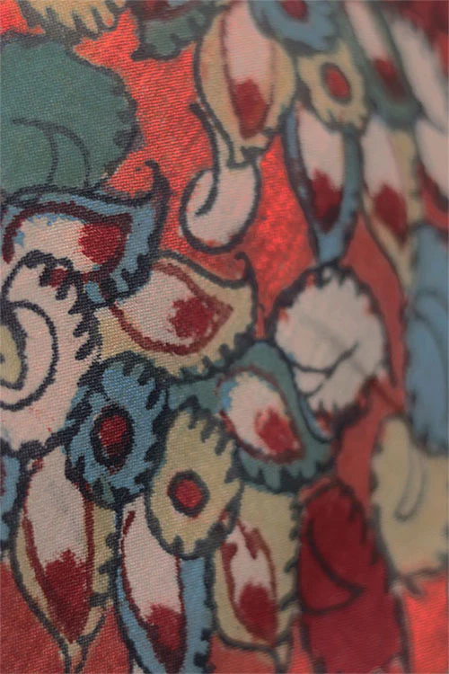 Natural Dye Hand-Painted Kalamkari Tussar Silk X Cotton Fabric 0.50 Mtr - Image 6