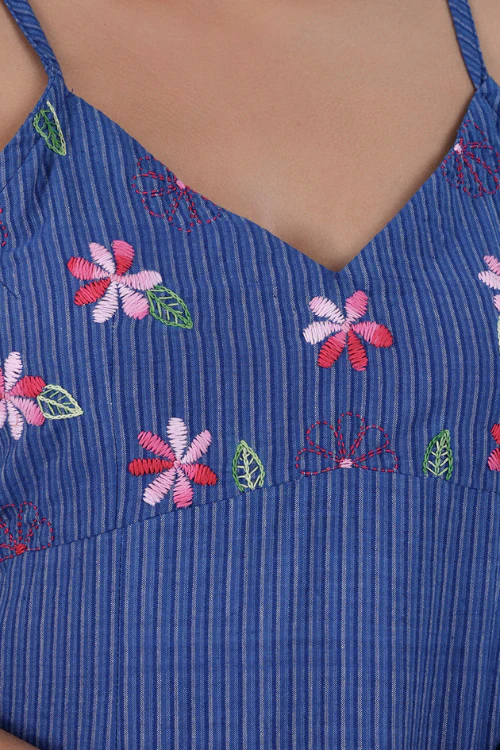 Bebaak Neera Blue Hand-Embroidered & Handwoven A Line Dress - Image 2