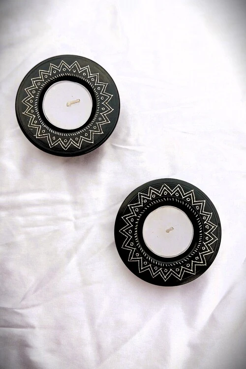 Terracotta by Sachii Nizamabad Black Pottery T-Light Holder Set Of 2 - Image 4