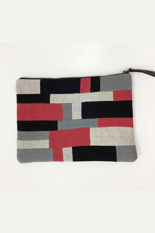 Nimmit Creations NM Repurpose Horizontal Grey Multi Patched Pouch - Image 3