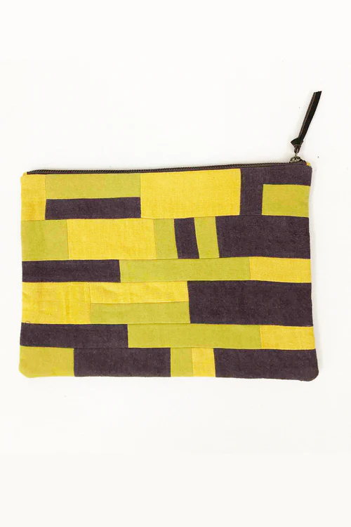 Nimmit Creations NM Repurpose Horizontal Yellow Multi Patched Pouch - Image 3