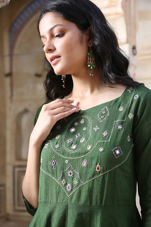 Okhai 'Nostalgia' Pure Cotton Hand Embroidered Mirror Work Kurta Pant Set