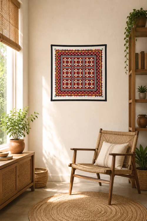 Okhai 'AABHA' Hand Embroidered Mirror Work Pure Cotton Wall Hanging - Image 2