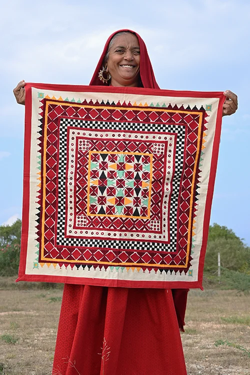 Okhai 'AAINA' Hand Embroidered Mirror Work Pure Cotton Wall Hanging