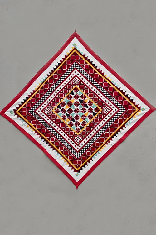 Okhai 'AAINA' Hand Embroidered Mirror Work Pure Cotton Wall Hanging - Image 3
