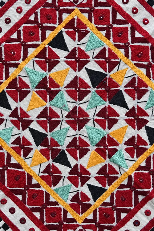 Okhai 'AAINA' Hand Embroidered Mirror Work Pure Cotton Wall Hanging - Image 5