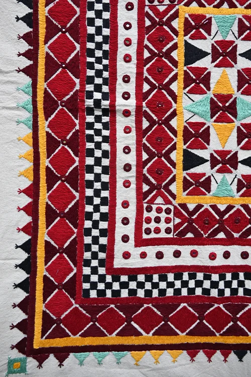 Okhai 'AAINA' Hand Embroidered Mirror Work Pure Cotton Wall Hanging - Image 6