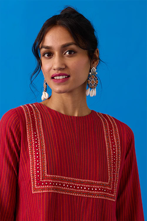 Okhai “Agasthi” Hand-Embroidered Bead and Mirror work Ikkat Pure Cotton Dress - Image 2