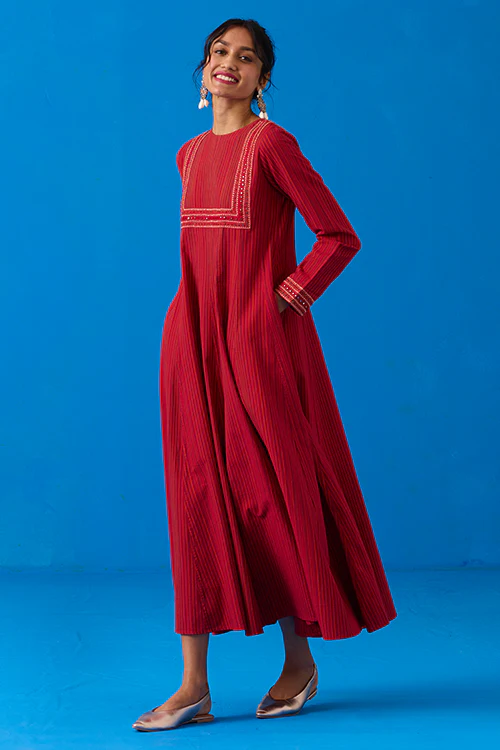 Okhai “Agasthi” Hand-Embroidered Bead and Mirror work Ikkat Pure Cotton Dress - Image 6