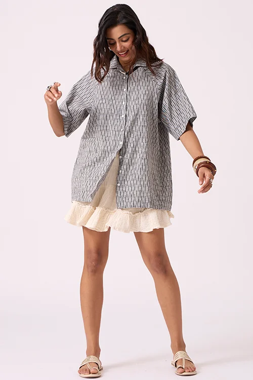 Okhai "Alchemist" Pure Cotton Ikat Grey Free-size Shirt - Image 5