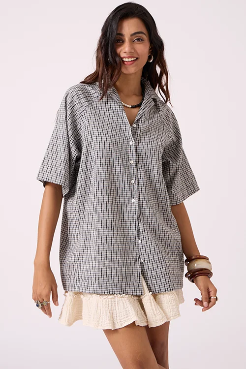 Okhai "Alchemist" Pure Cotton Ikat Grey Free-size Shirt - Image 6