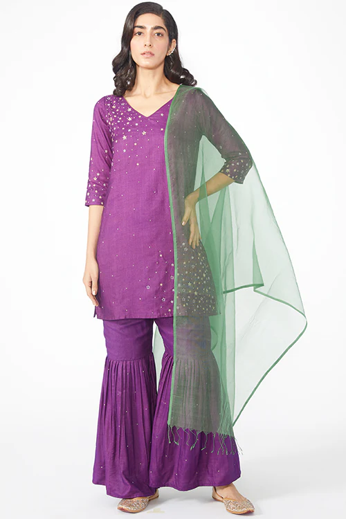 Okhai 'Angelic' Embroidered Kurta Sharara Dupatta Set - Image 4