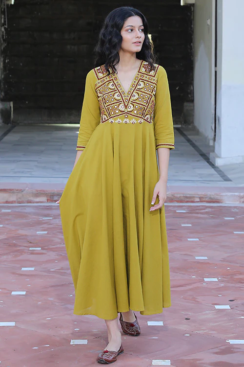 Okhai 'Apricity' Pure Cotton Hand Embroidered Mirror Work Dress - Image 3