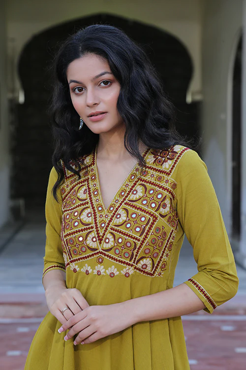 Okhai 'Apricity' Pure Cotton Hand Embroidered Mirror Work Dress - Image 9