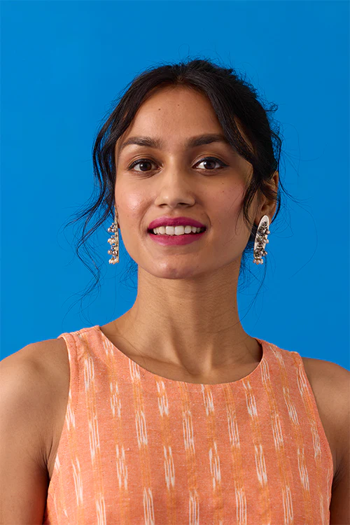 Okhai "Apricot" Hand-Embroidered Pure Cotton Ikkat Peach Top - Image 5