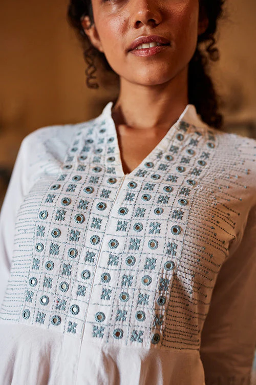 Okhai 'Ariya' Hand Embroidered Mirror Work Pure Cotton Dress | Rescue - Image 6