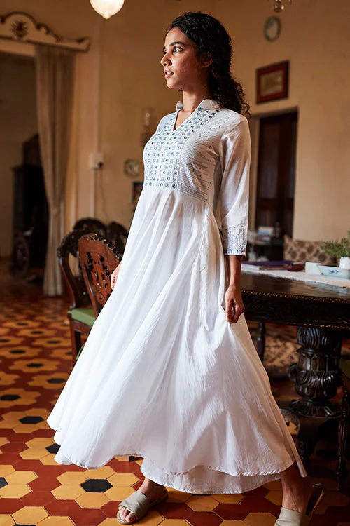 Okhai 'Ariya' Hand Embroidered Mirror Work Pure Cotton Dress | Rescue - Image 7