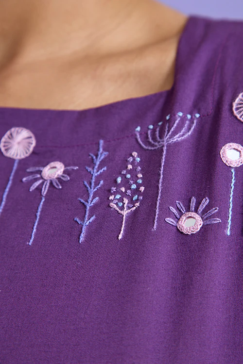 Okhai 'Artistic' Pure Cotton Hand Embroidered Mirror Work Kurta - Image 2