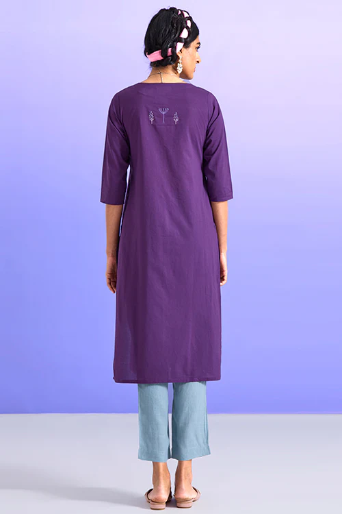 Okhai 'Artistic' Pure Cotton Hand Embroidered Mirror Work Kurta - Image 5