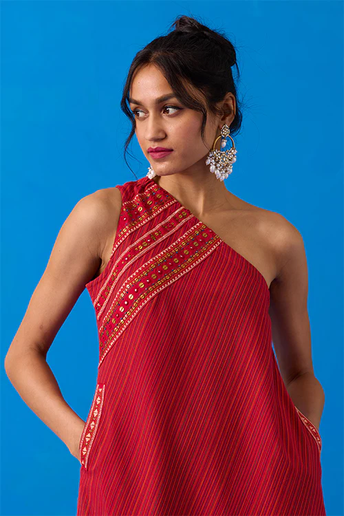 Okhai "Astralis" Hand-Embroidered Mirrorwork Pure Cotton Ikkat Kurta Pant Set - Image 2