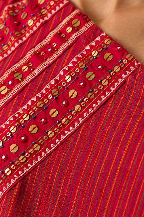 Okhai "Astralis" Hand-Embroidered Mirrorwork Pure Cotton Ikkat Kurta Pant Set - Image 7