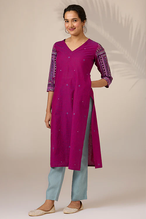 Okhai "Atrangi" Hand-Embroidered Mirrorwork Pure Cotton Kurta - Image 3