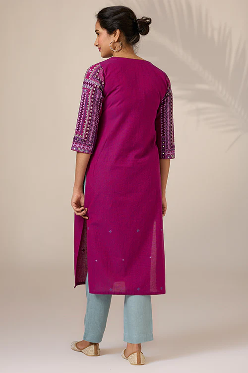 Okhai "Atrangi" Hand-Embroidered Mirrorwork Pure Cotton Kurta - Image 4