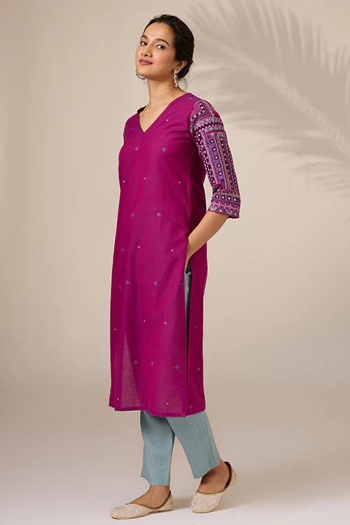 Okhai "Atrangi" Hand-Embroidered Mirrorwork Pure Cotton Kurta - Image 5