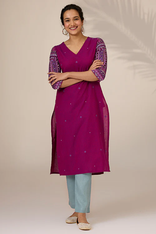 Okhai "Atrangi" Hand-Embroidered Mirrorwork Pure Cotton Kurta - Image 8