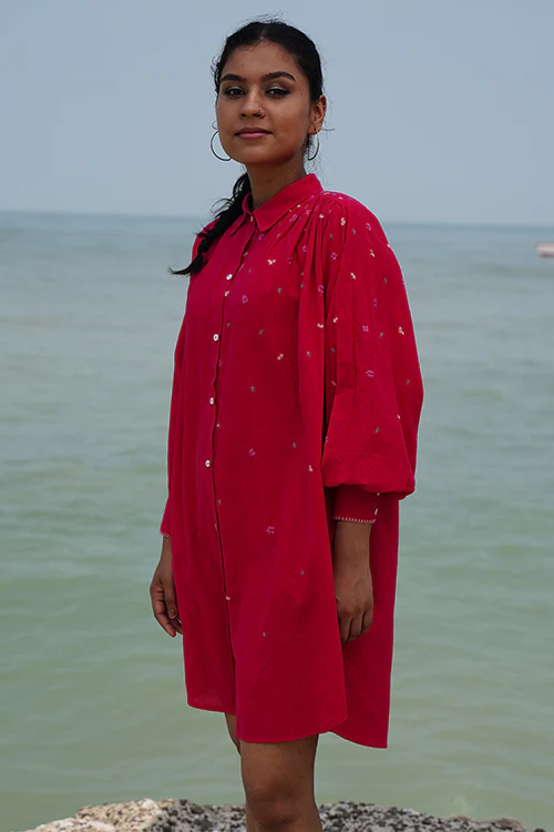 Okhai “Audrey” Hand-embroidered Pure Cotton Pink Dress - Image 4