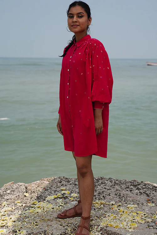 Okhai “Audrey” Hand-embroidered Pure Cotton Pink Dress - Image 8