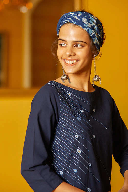 Okhai 'Baarish' Hand Embroidery Mirror Work Cotton Kurta-Pant Set | Rescue