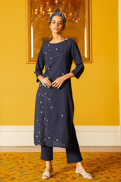 Okhai 'Baarish' Hand Embroidery Mirror Work Cotton Kurta-Pant Set | Rescue - Image 7