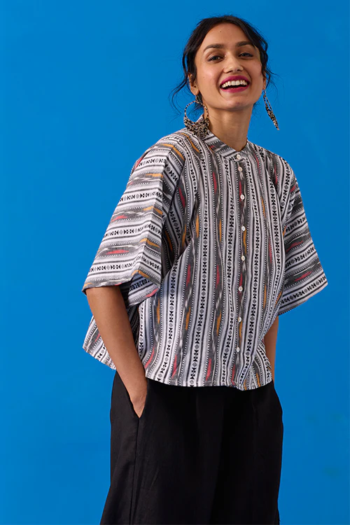 Okhai "Bandha" Pure Cotton Ikkat Shirt - Image 3
