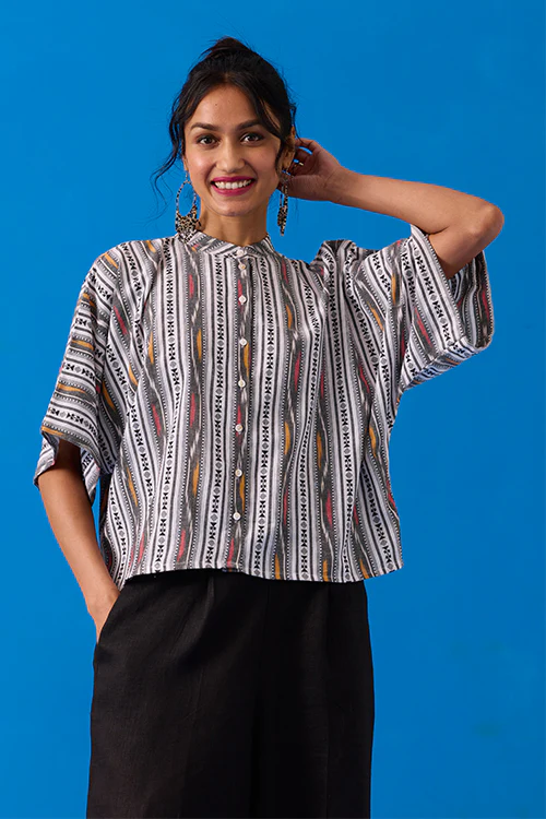 Okhai "Bandha" Pure Cotton Ikkat Shirt - Image 4