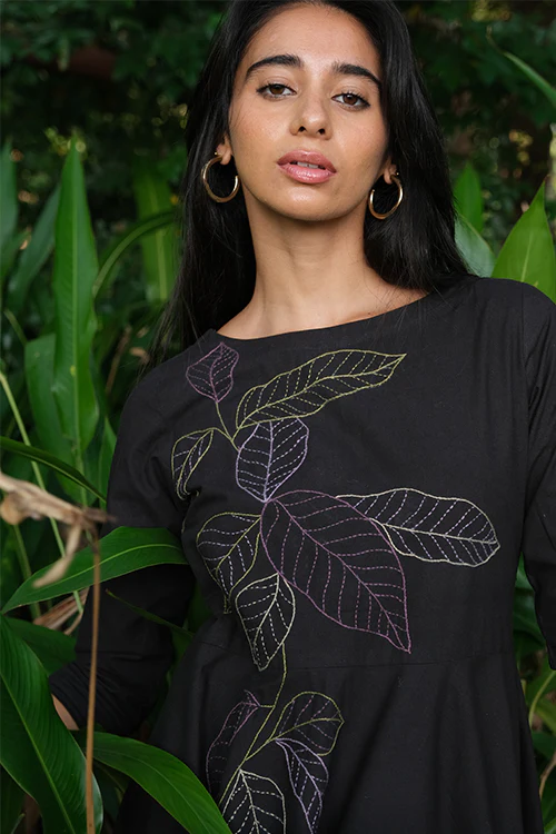 Okhai 'Black Energy' Pure Cotton Hand Embroidered Dress - Image 2