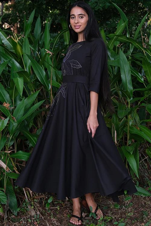 Okhai 'Black Energy' Pure Cotton Hand Embroidered Dress - Image 3