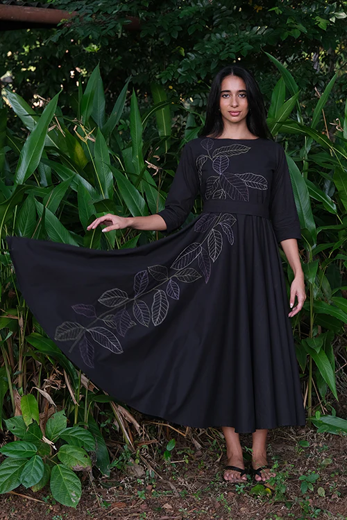 Okhai 'Black Energy' Pure Cotton Hand Embroidered Dress - Image 4