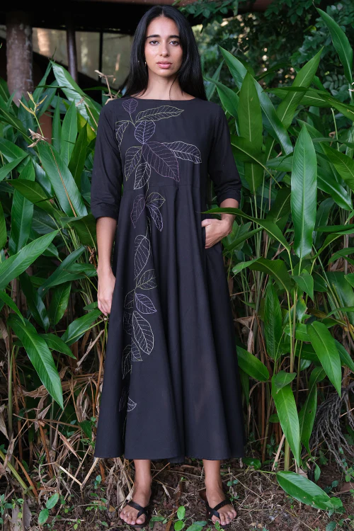 Okhai 'Black Energy' Pure Cotton Hand Embroidered Dress - Image 8